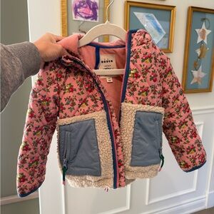 Mini Boden Pink Floral Kids Jacket with Blue Pockets
